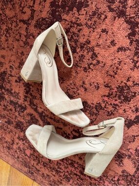 Sam Edelman Beige Block Heel Ankle-Strap Sandals